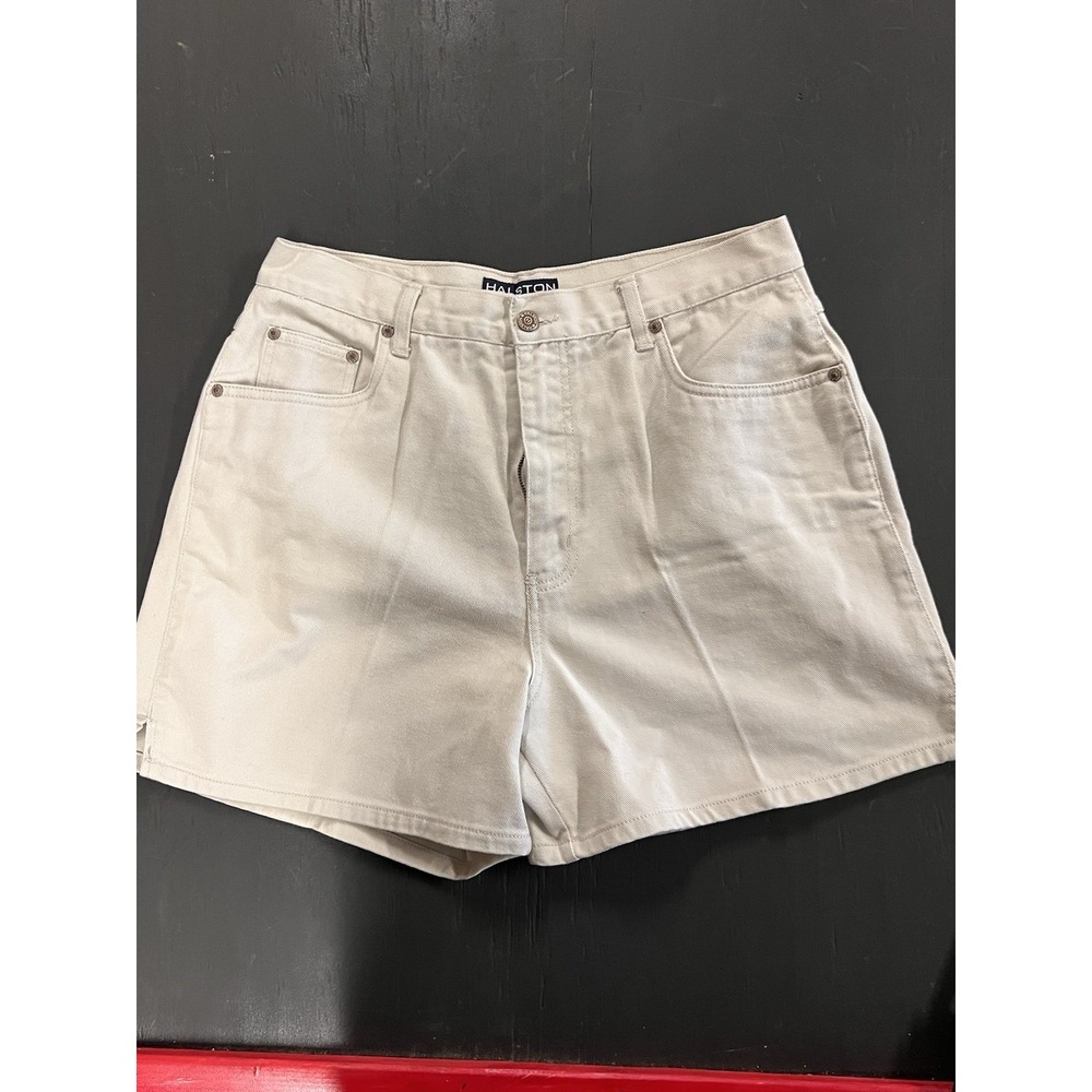 Halston Y2K Snow WhiteDenim Shorts 100% Cotton Women's Size 14 Retro Festival